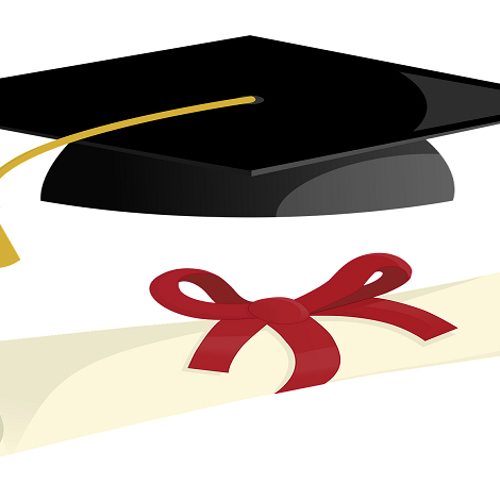 An image of a mortarboard and diploma.