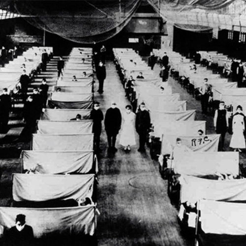 Doctors and nurses in a field hospital during the 1918 pandemic.