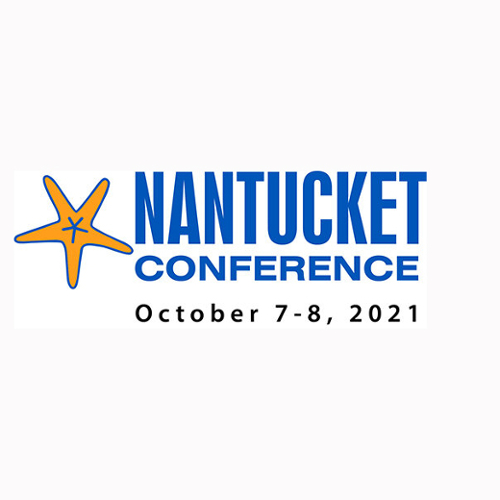 A starfish on a white background with the blue text, "Nantucket Conference, October 7-8, 2021."