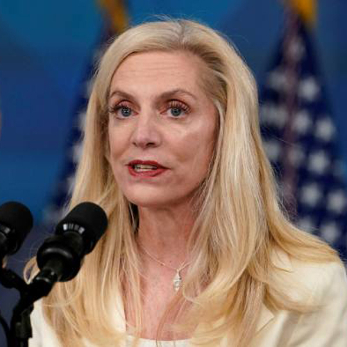 A photo of Federal Reserve Governor Lael Brainard speaking at a podium