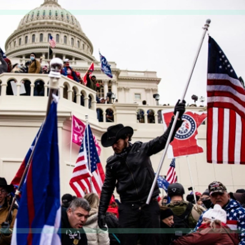 Trump supporters rally outside the U.S. Capitol just before storming the building.