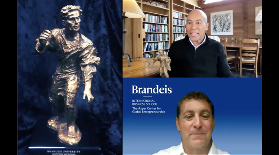 Former Massachusetts Gov. Deval L. Patrick accepted the Asper Award for Global Entrepreneurship. Len Asper ’86 presented the award to him in a virtual ceremony.