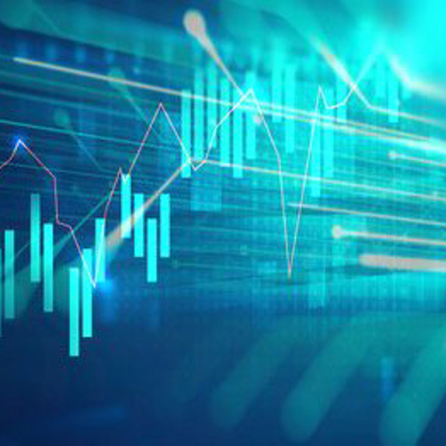 An illustration of a bar graph climbing up on a bright turquoise background.