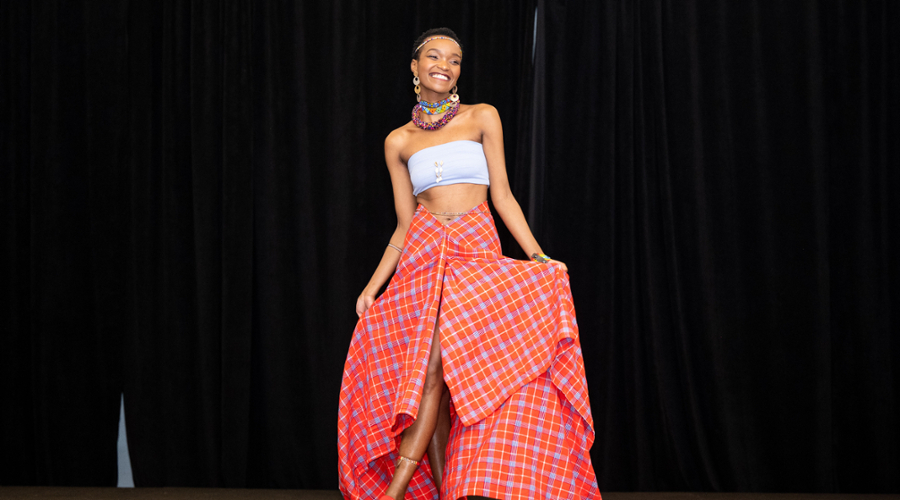 Wangui Kamau shows her shuka on the runway.