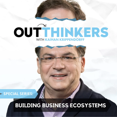 Prof. Gomes-Casseres with the Outthinkers podcast logo.