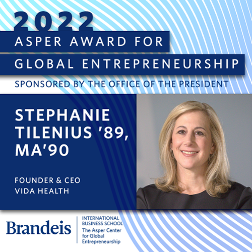 Graphic showing Stephanie Tilenius as the winner of the Asper Award for Global Entrepreneurship 