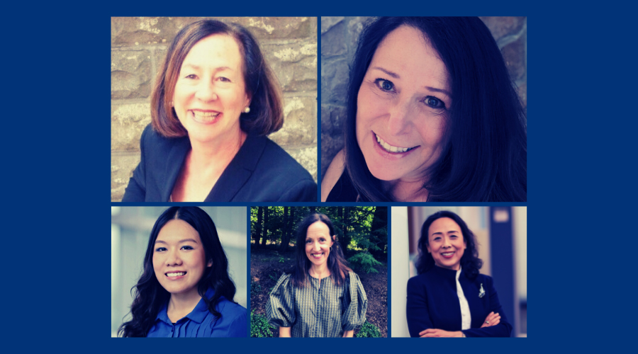Collage of portraits of Prof. Ying Becker and staff members Marcia Katz, Sonia Liang, Alice Ain Rich and Jennifer Voldins
