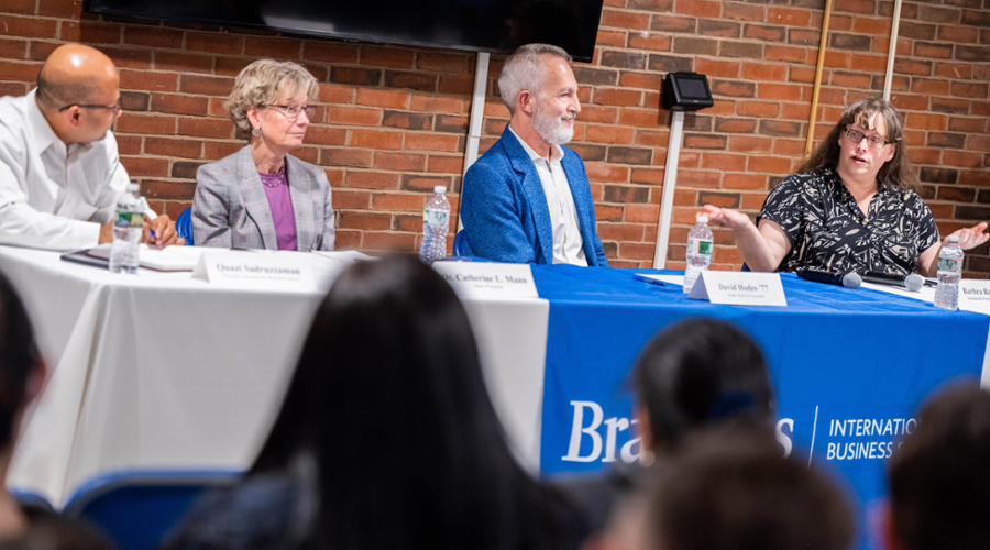 Moderator Quazi Sadruzzaman and panelists Catherine Mann, David Hodes and Barbra BatShalom.