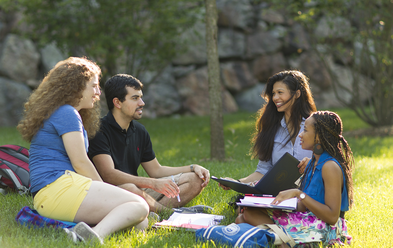 Brandeis Undergrads studying together outside
