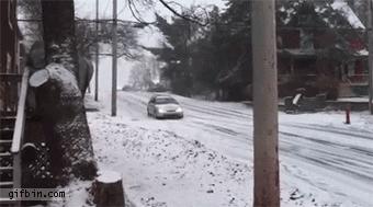 a car driving recklessly in the snow
