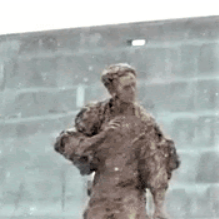 snow on Brandeis statue