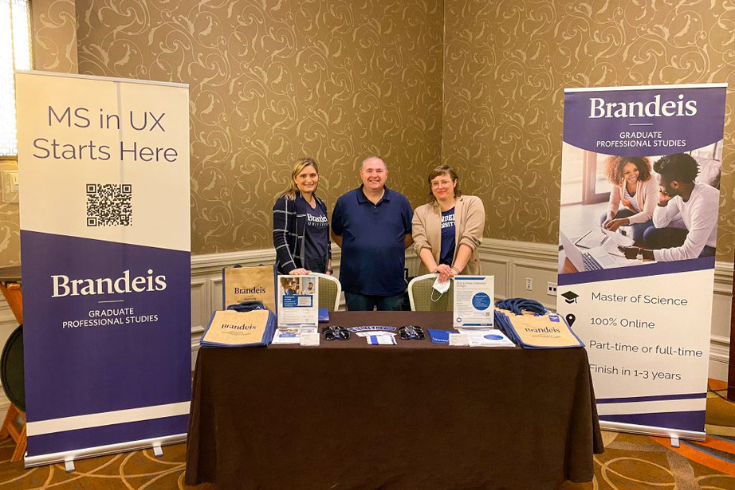 From left to right: Director of Admissions Christie Barone, Brandeis GPS Alumni Craig Cailler, and Assistant Director of Partnership Engagement Michaela Henry.