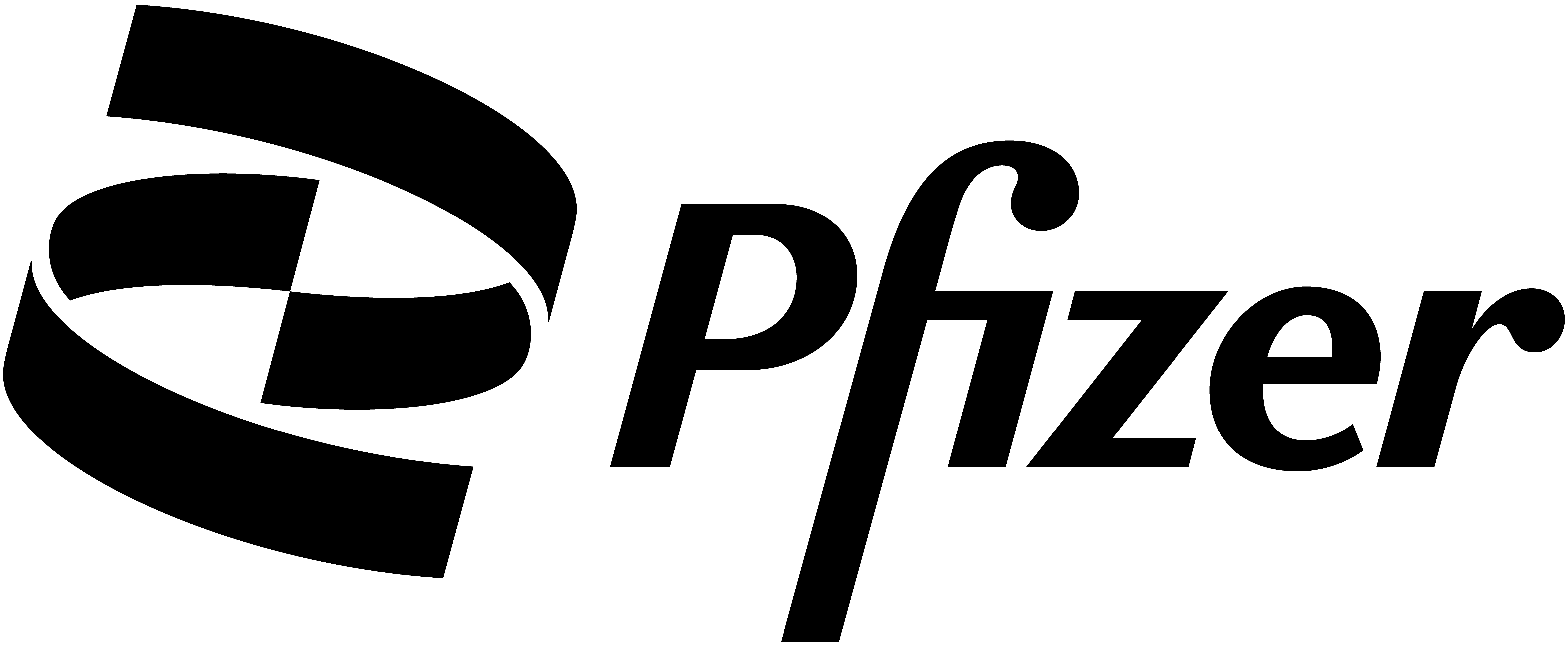 Black logo with abstract swirl on left and the word "Pfizer" on right