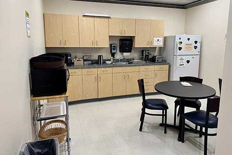 Kitchen area in the Gerstenzang Graduate Student Center