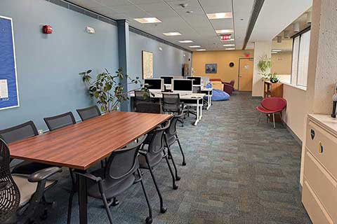 Working area in the Gerstenzang Graduate Student Center