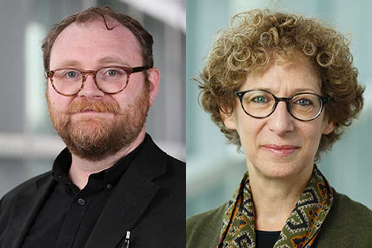 Headshots of Bradford Garvey (left) and Amy Singer