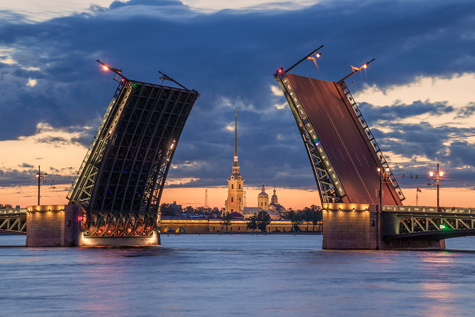 The Palace Bridge on Neva River, St Petersburg, Russia