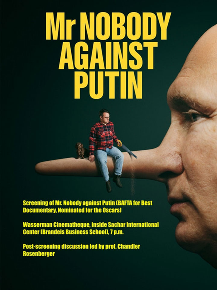 Event flyer for the screening of "Mr. Nobody against Putin"