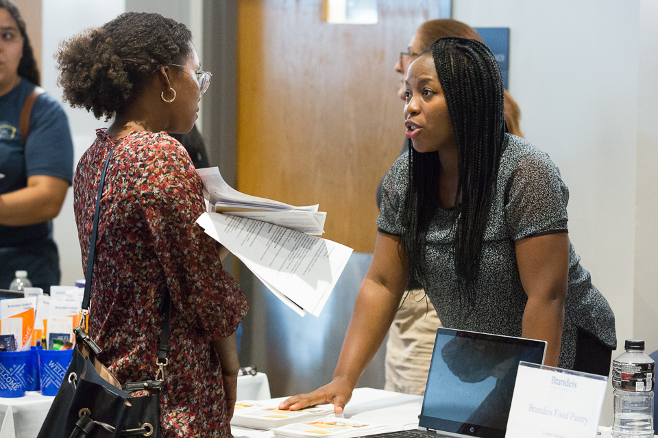 students discuss the food pantry