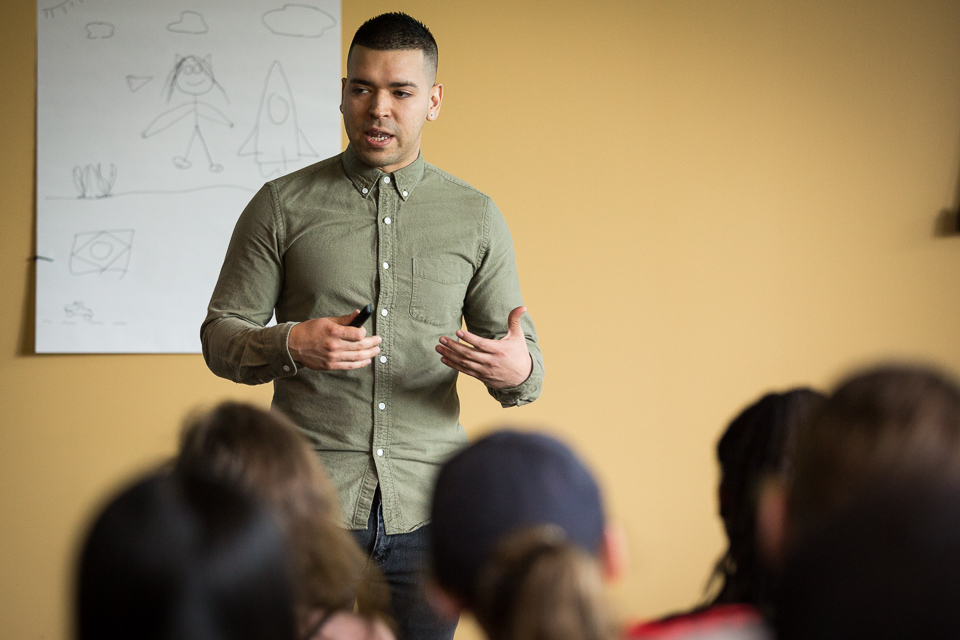 Raul Ramos talks to students