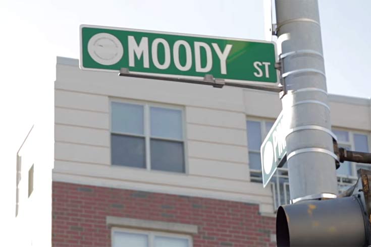 Sign for Waltham's Moody Street