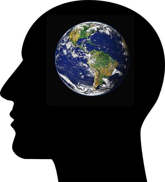 A graphic of a silouhette of a head with a globe inside.