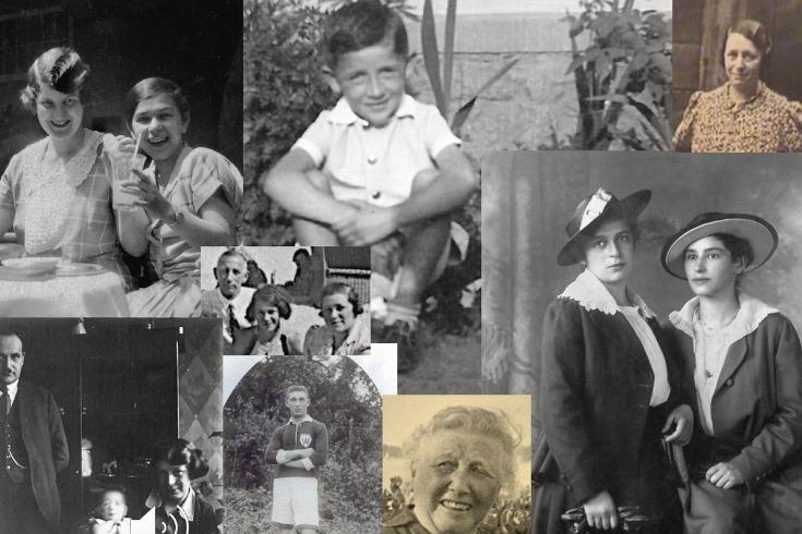 a collage of black and white photos of people with their family 