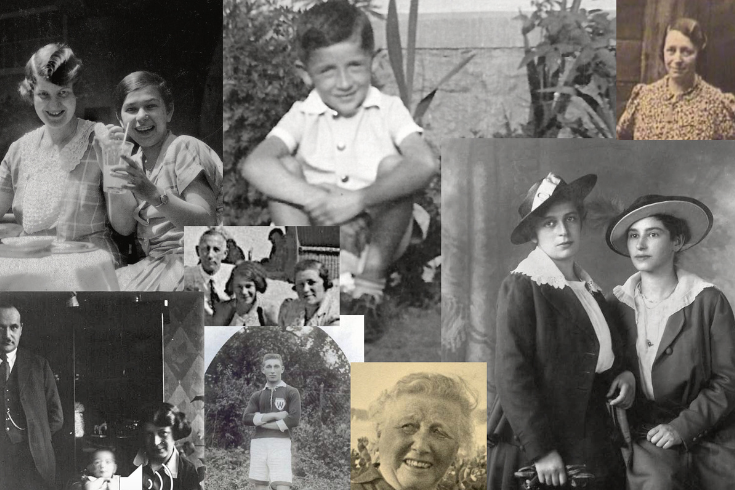 A collage of black and white photos of family members of Karin Rosenthal