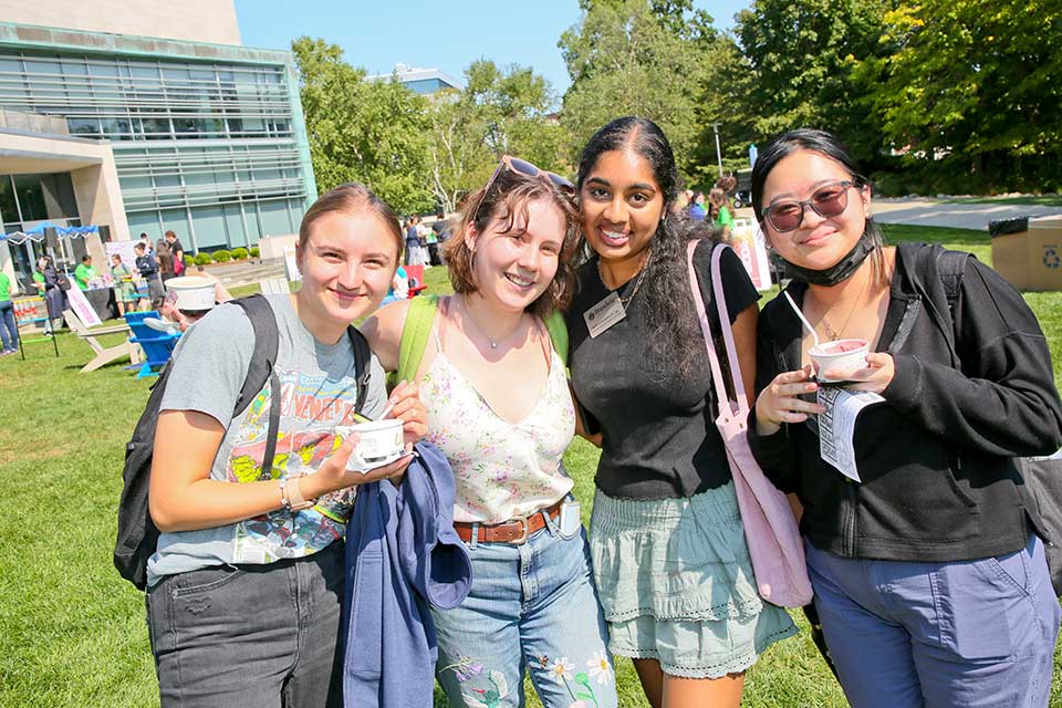 Four friends eating ice cream