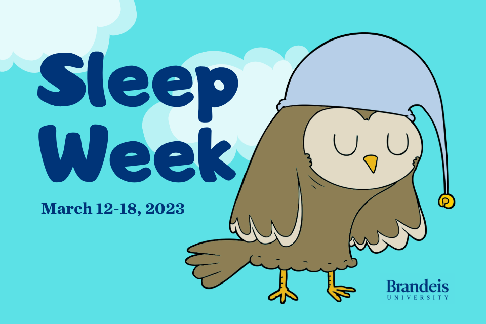 A cartoon owl is asleep next to words saying "Sleep Week March 12-18, 2023"