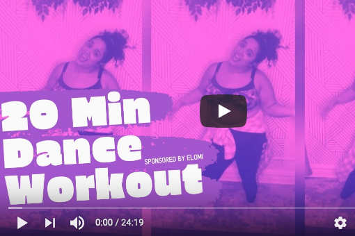 "20 minute dance workout" over a hot pink background