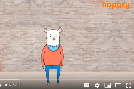 An illustration of a mouse wearing a sweater giving a talk about meditation