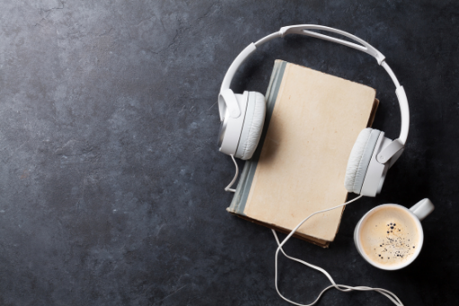 a book with headphones on it