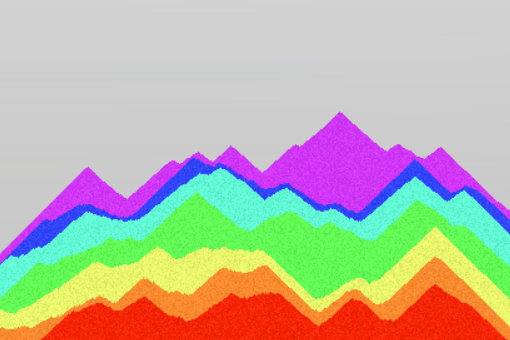 Virtual sand layered into a rainbow mountain