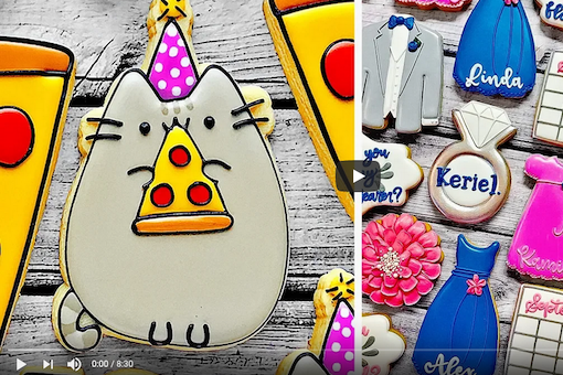 Image of cookies decorated to look like Pusheen the cat