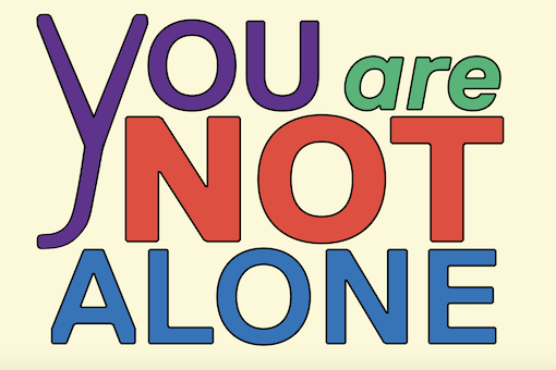 Screenshot from coloring back with text that says you are not alone