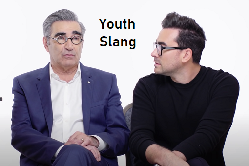 Eugene and Dan Levy sitting down for an interview.