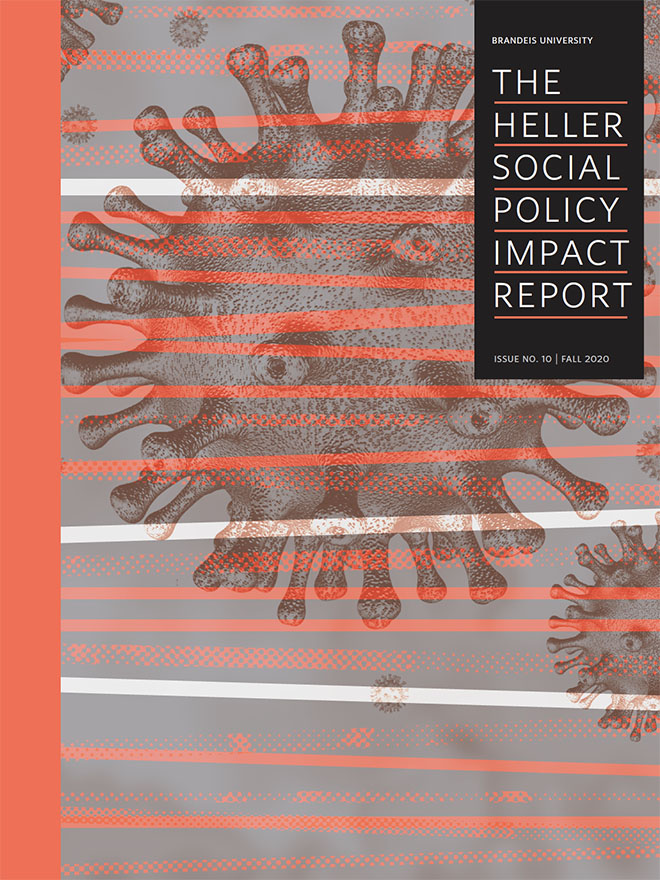 Cover of the 2020 Heller Social Policy Impact Report with coronavirus illustrations