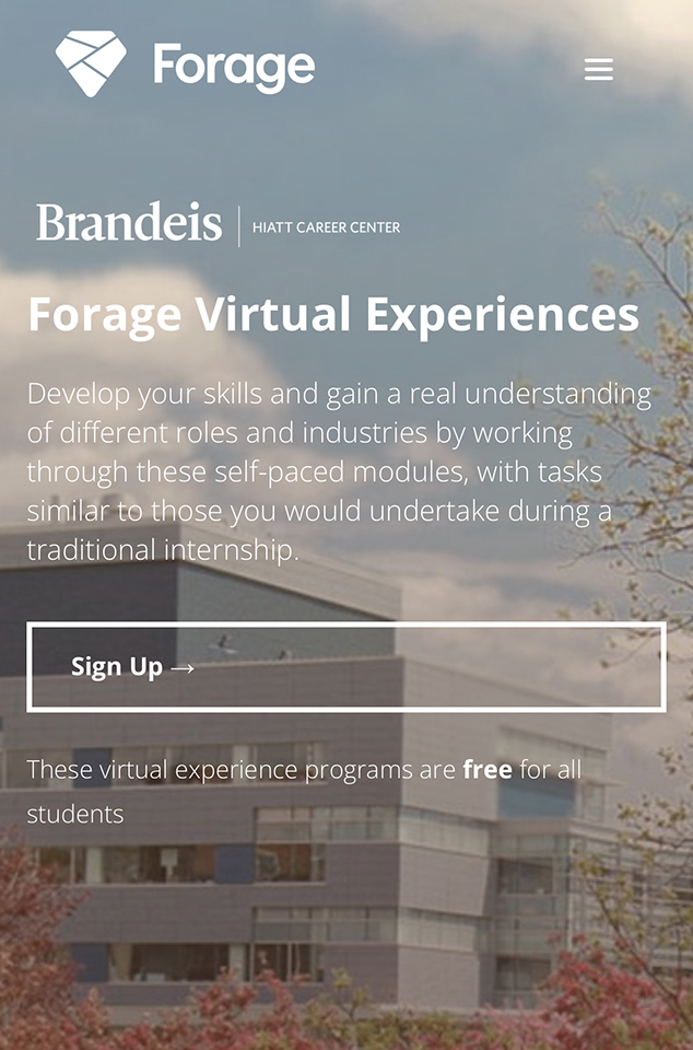 screenshot of brandeis' forage login page