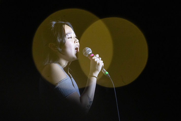 Sophia Sue Wang ’23 performs at Culture X at Brandeis University on April 29, 2023. Photo/Dan Holmes
