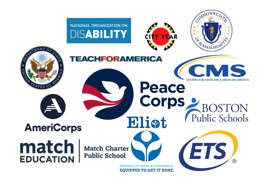 Top GLC Employers: Peace Corps Teach For America AmeriCorps ETS/Educational Testing Service City Year Eliot Community Human Services Centers for Medicare & Medicaid Services Match Education Boston Public Schools Commonwealth of Massachusetts National Organization on Disability U.S. Department of State