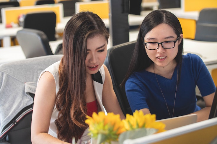 students working at job