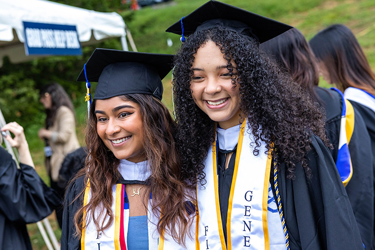 Students pose for photos at the Gosman Sports & Convocation Center prior to Undergraduate Commencement on May 21, 2023.