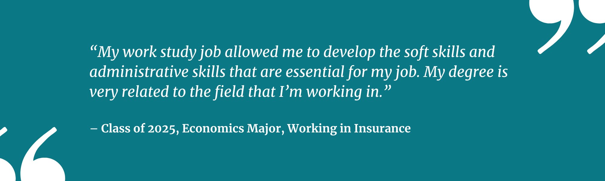 Graphic with a navy background featuring a quote: “My experience as an undergraduate researcher prepared me for this role and taught me how to think like a scientist, which is very relevant to my current position.” — Class of 2025, HSSP Major, Research Fellow.