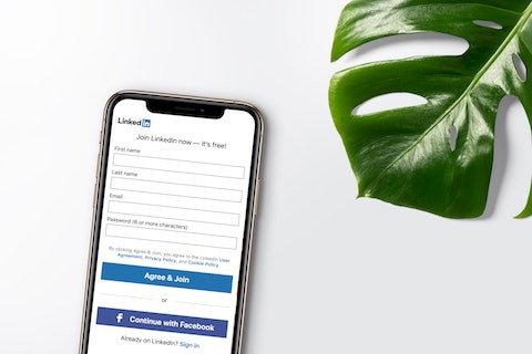 Phone with LinkedIn homepage