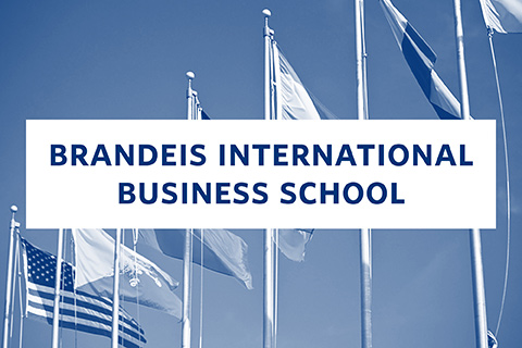 Flags from various countries with a text overlay that reads Brandeis International Business School