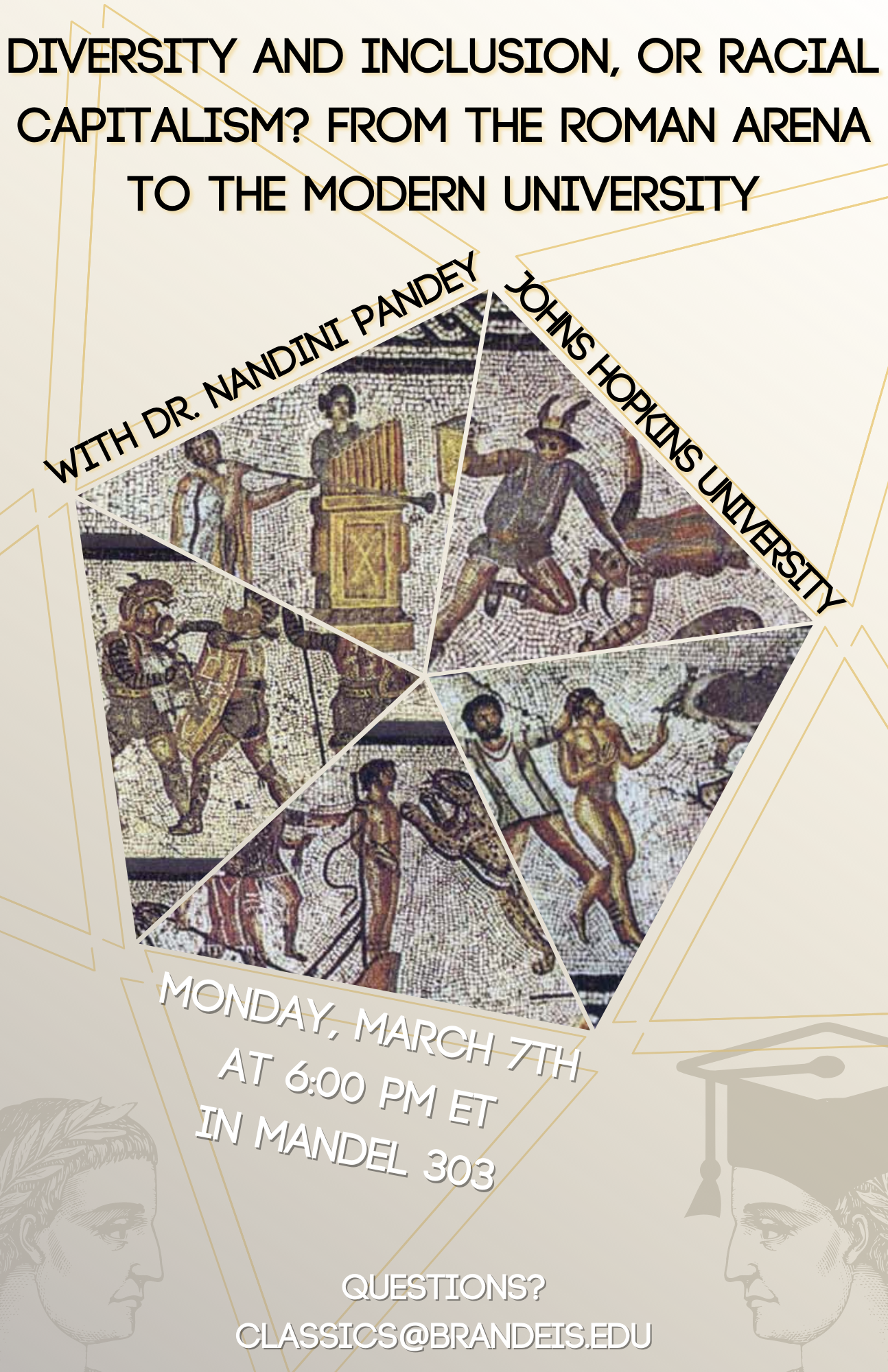Flyer featuring the talk's title and Roman mosaics