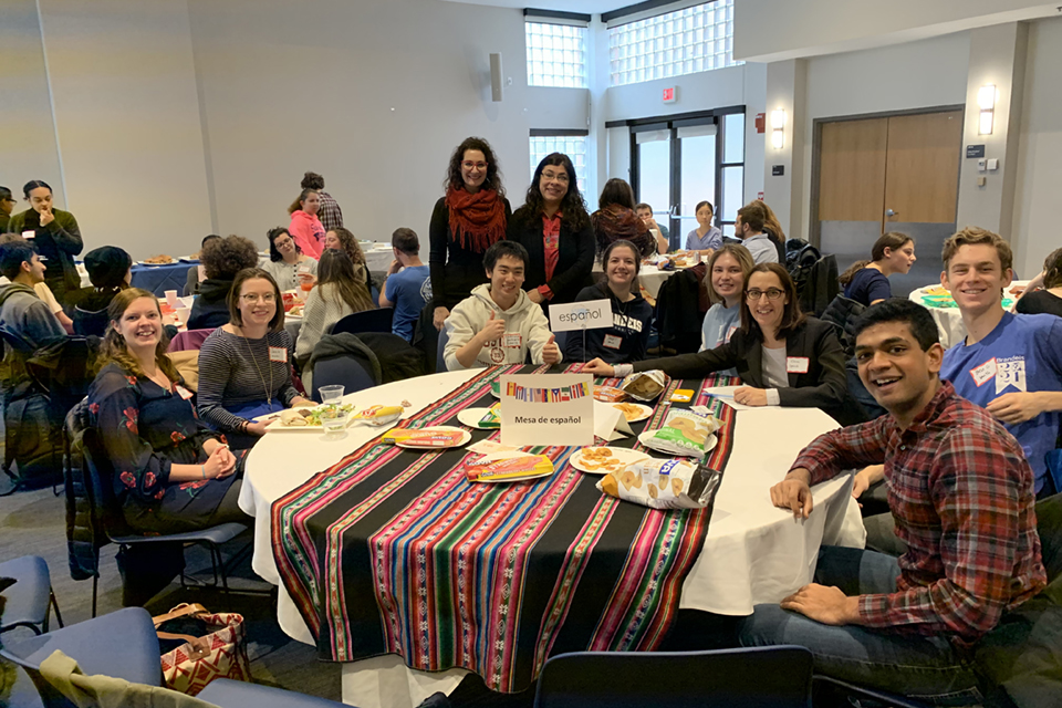 image of Hispanic Studies faculty and Spanish-speakers at the Mega Language Lunch