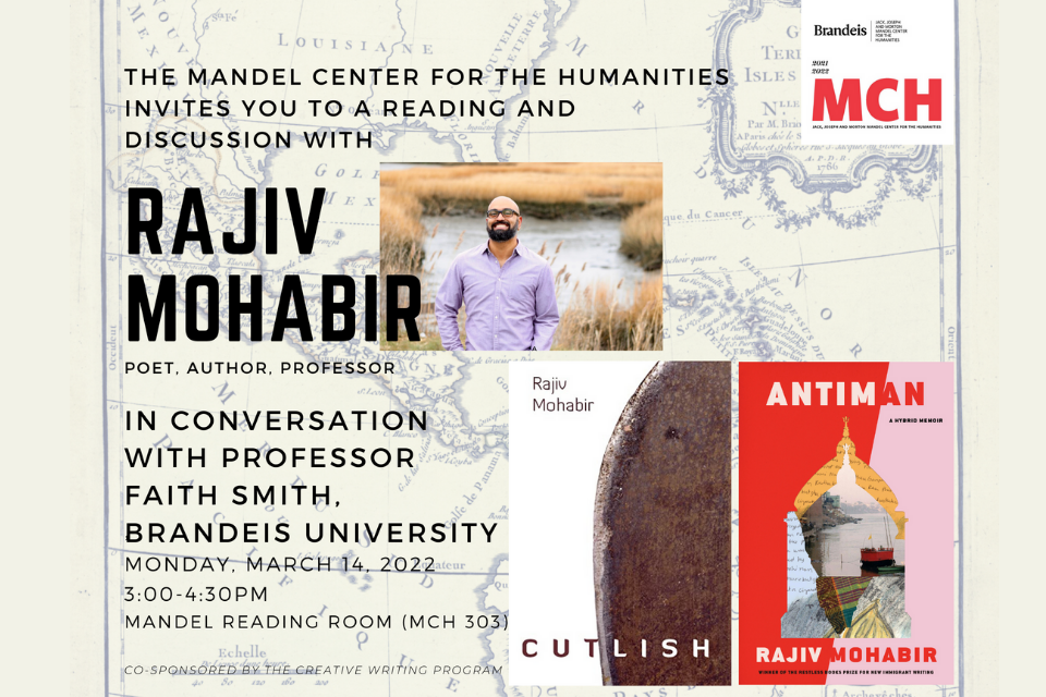 Poster for Rajiv Mohabir Poetry Reading and Conversation with Faith Smith