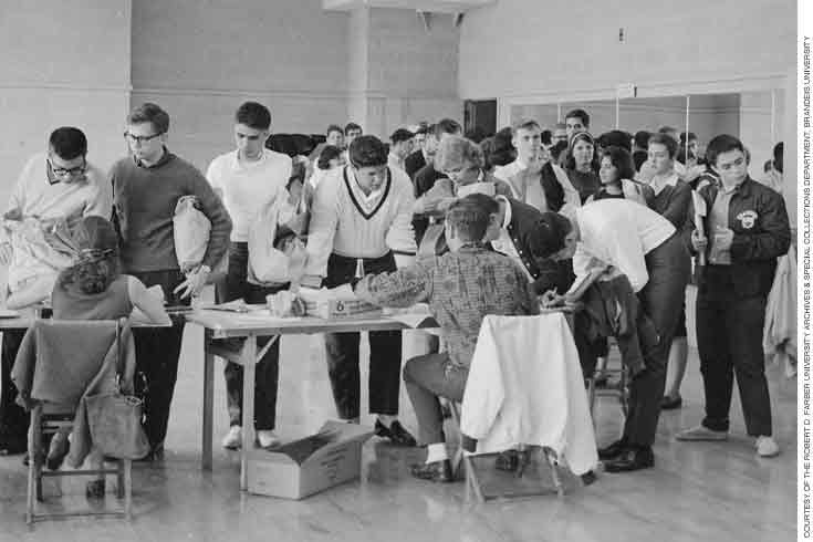 Students at registration table